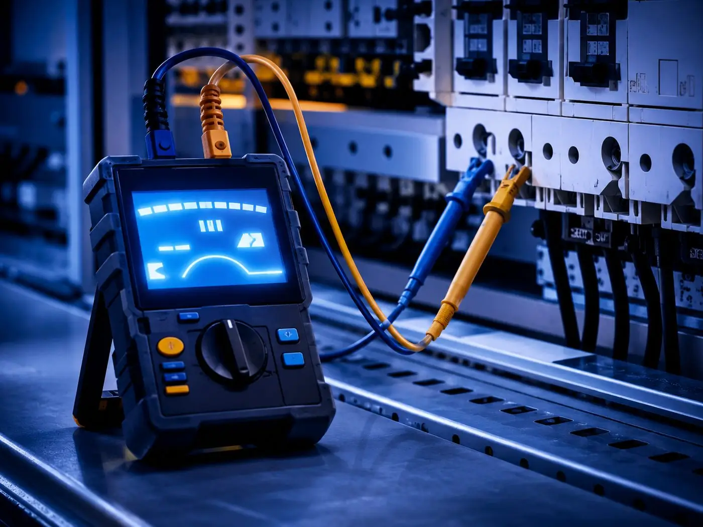 Aparat de măsurare a rezistenței de izolație conectat la un tablou electric